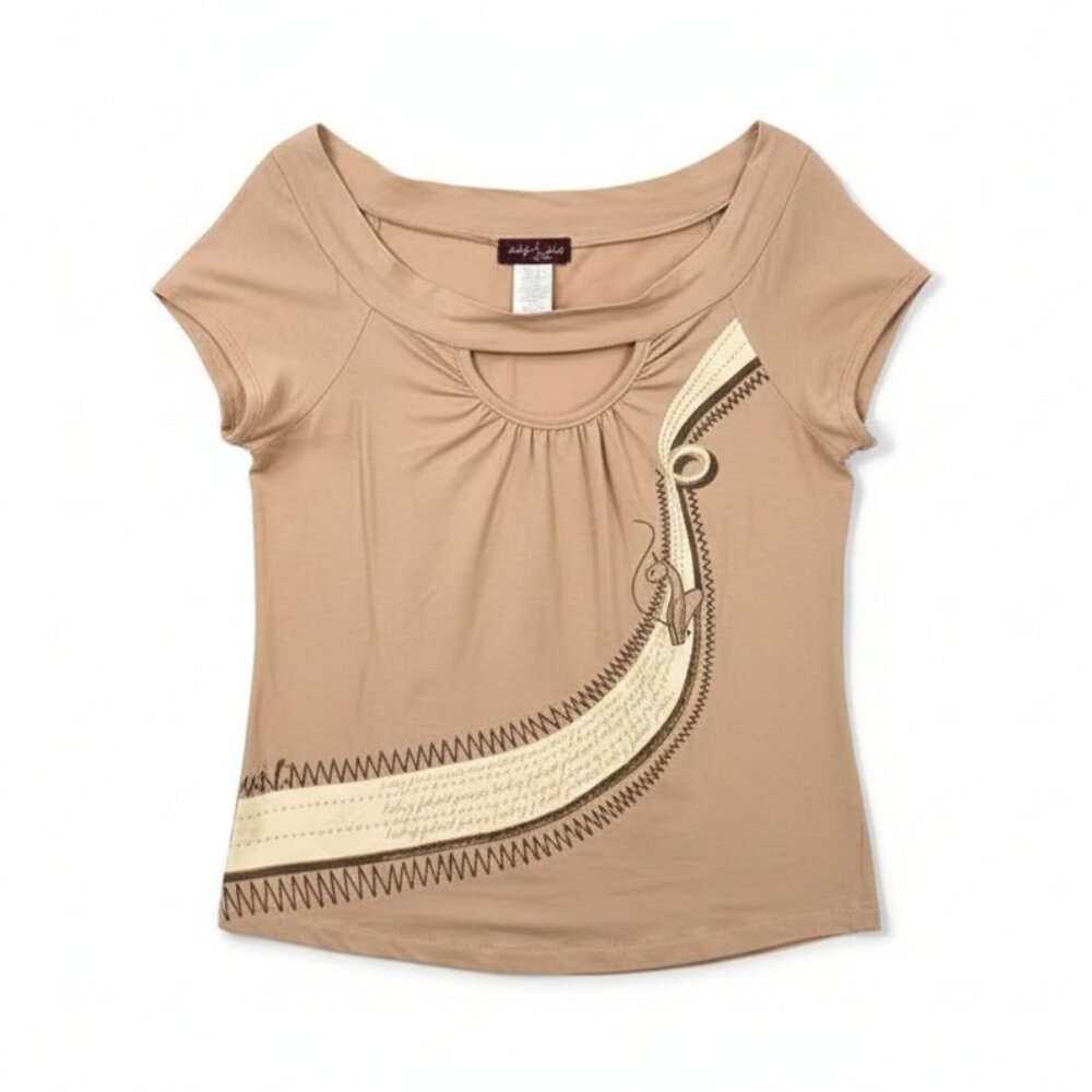 Baby Phat Y2K Logo Keyhole Top 1X Tan Plus Size Streetwear